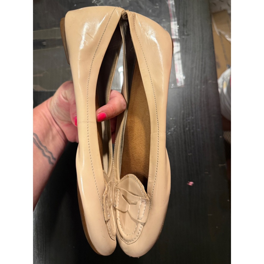 Sperry Top-Sider Womens Beige Patent Leather Penny Loafer Flats Casual Shoes
